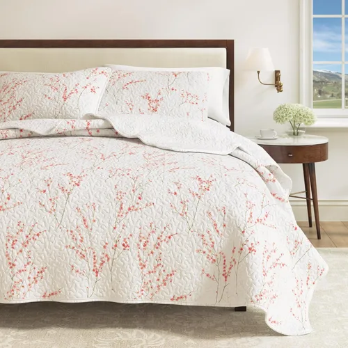 Miniatura 11 de Great Bay Home - Juego de colcha floral tamaño Full/Queen con fundas, juego de ropa de cama azul floral, para todas las estaciones, colcha ligera 06