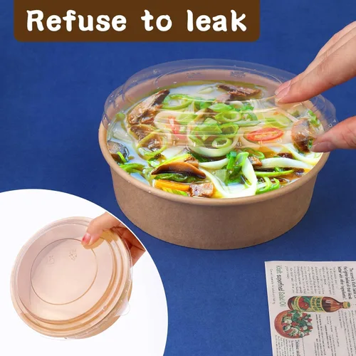 Miniatura 4 de Paquete de 50 cuencos de papel kraft de 17 onzas con tapas, cuencos desechables para sopa caliente, cuencos de papel con tapas, contenedor