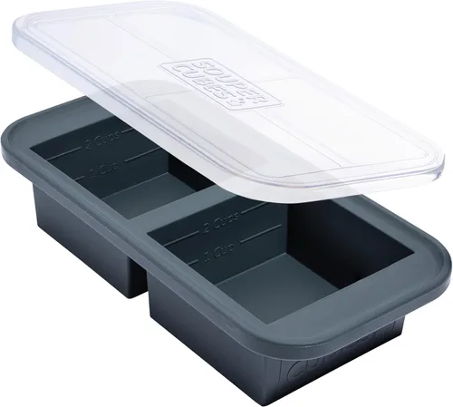 Miniatura 7 de Souper Cubes Bandeja de silicona para congelador de 2 tazas con tapa, perfecta para almacenar lasaña, sobras, salsas, comidas en porciones y más