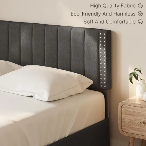 Miniatura 4 de Gizoon Estructuras de cama Full con 4 cajones de almacenamiento sobre ruedas y cabecero ajustable, se adapta a colchones de 6" a 12" pulgadas,