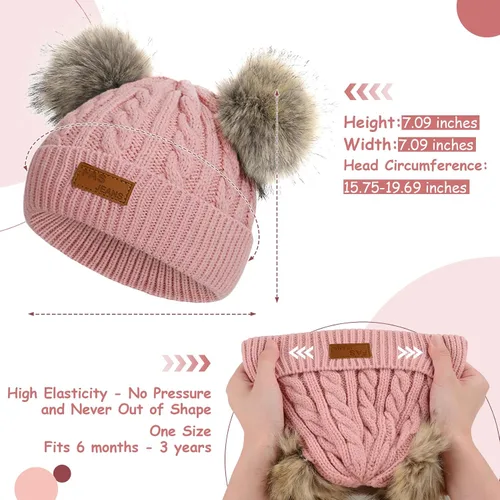 Miniatura 35 de Century Star Toddler Beanie Baby Girls Winter Hat - 6-36 Months Warm Knit Pom Pom Hats for Gils Boys