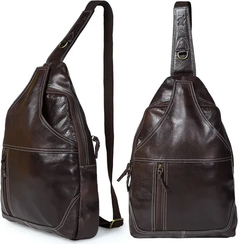 Coyote Bay® HideSling - Bolso bandolera de cuero de grano completo para laptop, bolso bandolera grande, mochila de cuero para hombres y mujeres,