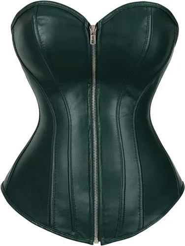 Zhitunemi Parte superior de corsé de cuero negro corsés steampunk tops de piel sintética - Salir gótico cremallera Bustier sesión de fotos disfraces