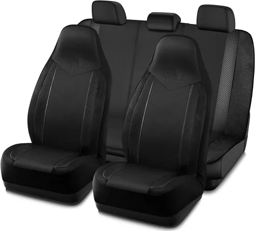 Miniatura 8 de Pic auto - Fundas para asientos delanteros de auto con respaldo alto, diseño deportivo de malla de fibra de carbono, ajuste universal, compatible