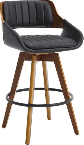 Miniatura 8 de VipDesk Juego de 2 taburetes de bar giratorios, taburetes de bar de altura de mostrador de nogal con respaldo y brazos, sillas de bar tapizadas