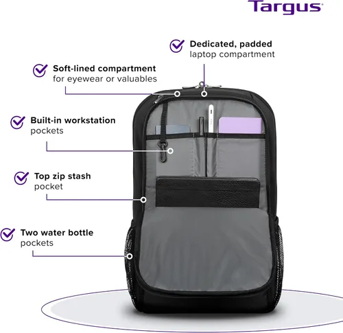 Miniatura 3 de Targus Mochila clásica para laptop de 17 pulgadas, se adapta a la mayoría de portátiles de hasta 17 pulgadas, mochila de viaje acolchada