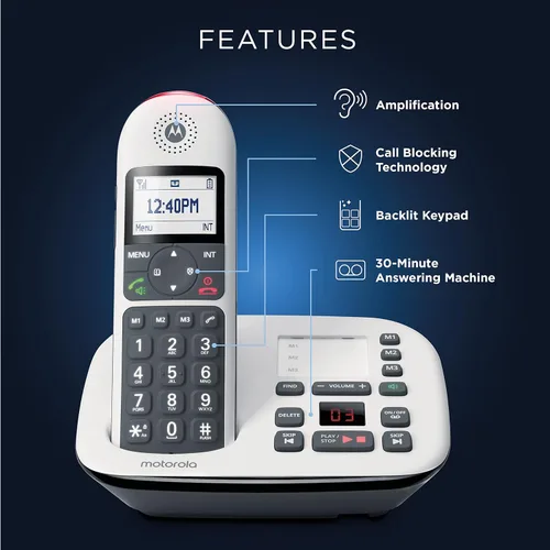Miniatura 4 de Motorola CD5012 Teléfono Digital Inalámbrico con Contestador Automático (2 Teléfonos) Sistema DECT 6.0 de Largo Alcance, Botones Grandes y Pantalla