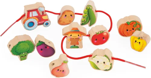 Miniatura 6 de Janod - Juego de cuentas de madera con temática de granja con cuerdas de 11 piezas - Diseño de joyas personalizadas - Desarrollo de la imaginación