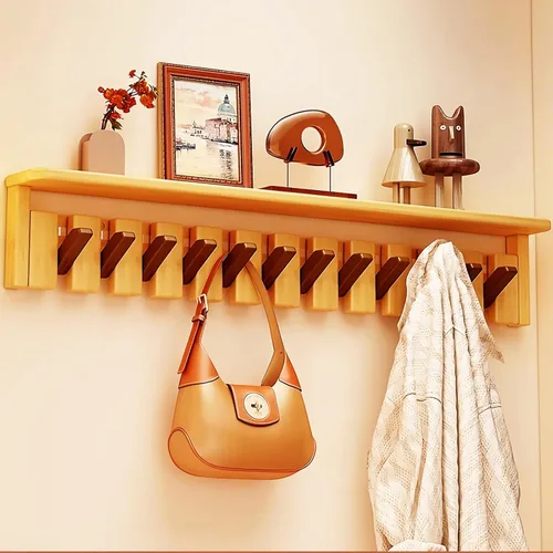Miniatura 35 de Percheros montados en la pared, ganchos para llaves de piano, colgador de madera maciza natural, tela no tejida, perchas para armario, cocina