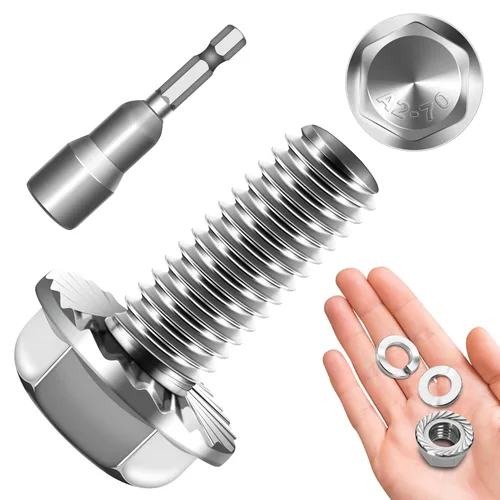 Miniatura 24 de Perno M6x1.0 (10 juegos) M6 x 0.787 in Brida Hex Head Tuercas y Pernos, Tornillos hexagonales de brida de perno M6 con tuercas y arandelas, Surtido
