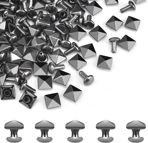 Miniatura 7 de CooBigo 100 juegos de remaches rápidos piramidales de 0.394 pulgadas, remaches pequeños de metal para muñecas de cuero, botas, ropa, collares