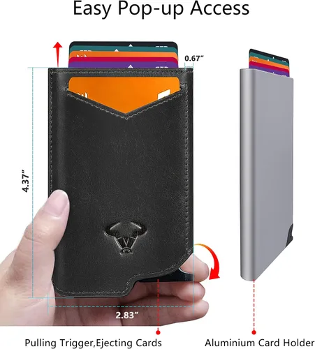 Miniatura 2 de Tarjetero delgado para hombre cartera de aluminio grande con clip para dinero 8 tarjetas bloqueo RFID