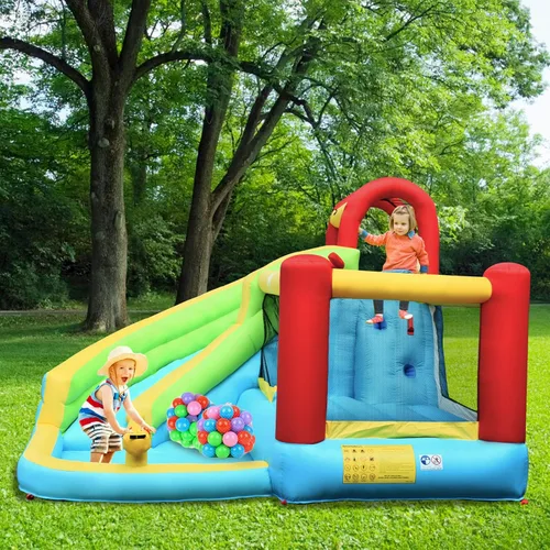 Miniatura 3 de KOTEK Tobogán acuático inflable, tobogán acuático inflable con castillo hinchable de salto, tobogán largo, pared de escalada y piscina de chapoteo
