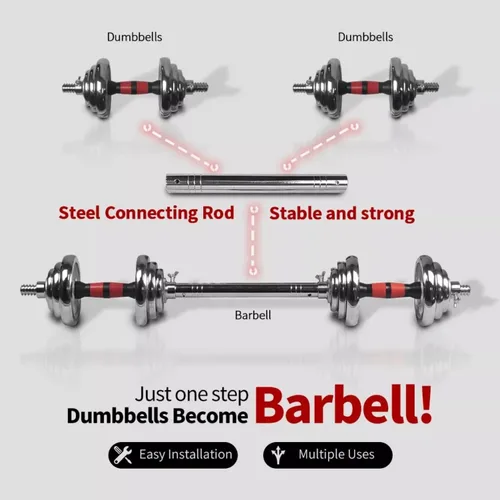 Miniatura 5 de Juego de mancuernas ajustables, barra de gimnasio en casa de acero inoxidable con caja de transporte para hombres y mujeres