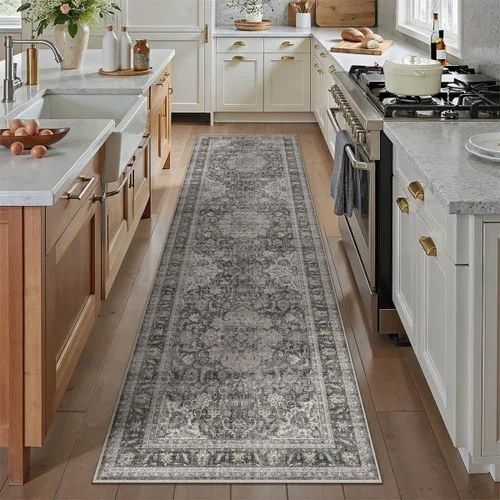 Miniatura 27 de Alfombra de área marrón lavable de 2 x 3 pies, alfombra vintage para entrada y cocina, antideslizante, suave, de pelo bajo desgastado, alfombra