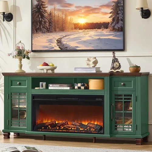 Miniatura 11 de SAVOR LIFE Soporte de TV con Chimenea para TV de 80'', Chimenea Eléctrica de 70" con Repisa, Centro de Entretenimiento Estilo Granja de 39" de Alto