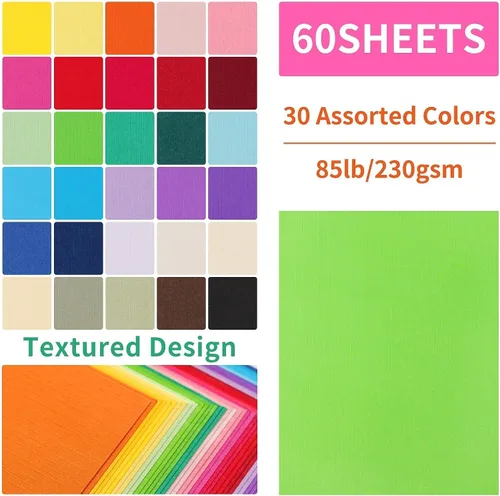 Miniatura 3 de 60 hojas de cartulina de colores texturizados - 8.5 x 11.0 pulgadas / 30 colores 85 libras 230gsm 21.6 x 27.9 cm papel pesado para tarjetas
