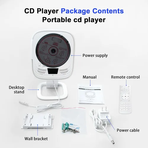 Miniatura 8 de Reproductor de CD portátil Bluetooth 5.0 Boombox HiFi Altavoces estéreo, radio FM con control remoto, luces LED, TF/USB, conector para auriculares