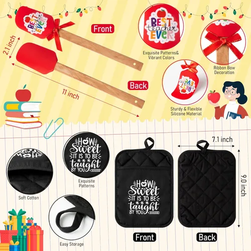 Miniatura 2 de R HORSE Juego de regalo de soporte para ollas para profesores, bolsa divertida para galletas, guante de horno resistente al calor con espátula
