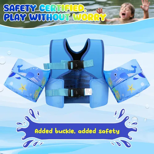 Miniatura 2 de MoKo Chaleco de natación para niños pequeños de 13-30/20-50/22-66 libras, flotadores de brazo de natación de dibujos animados, alas de agua