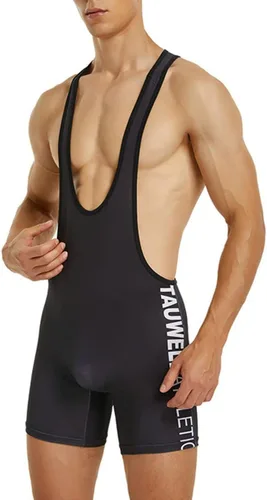 Miniatura 3 de Enterizo deportivo sin mangas para hombre de lucha libre activa, para partidarios atléticos, ajustado, leotardo 05-negro