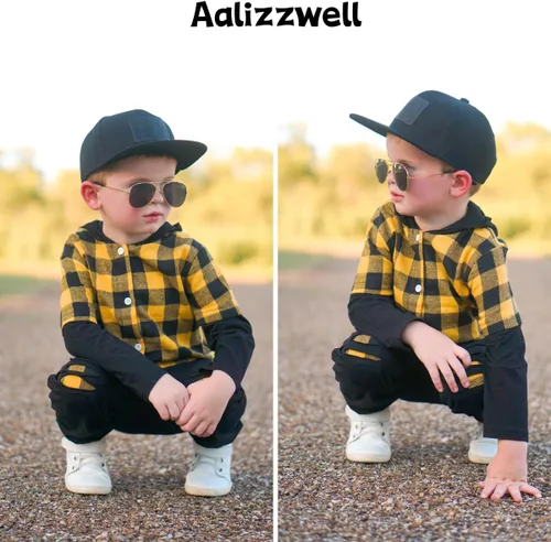 Miniatura 2 de Aalizzwell Conjunto de sudadera con capucha a cuadros para niños pequeños