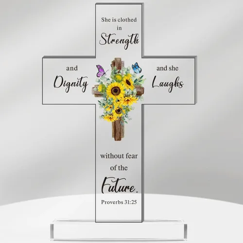 Miniatura 12 de Regalos Cristianos de Acrílico Chunful para Mujer y Hombre Cruz de Jesús Religiosa y Decorativa con Versículos de la Biblia y Oraciones Cruz