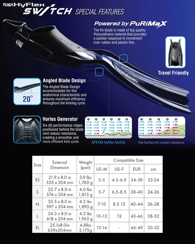 Miniatura 2 de TUSA SF-0104 Hyflex Switch Buceo Aletas