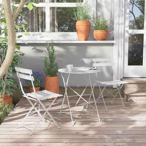 Miniatura 9 de Grand patio Juego de muebles plegables de 3 piezas para exteriores, diseño portátil para bistró y balcón (blanco con cojín)