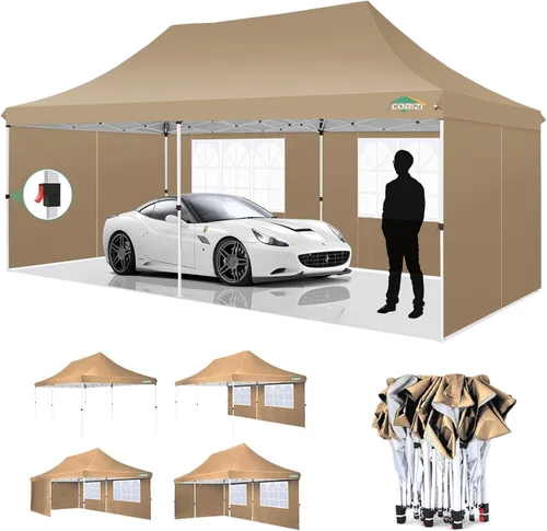 Miniatura 30 de COBIZI Tienda de campaña desplegable de 10 x 20 pies con 6 paredes laterales extraíbles, toldo comercial fácil de instalar, impermeable y gazebo