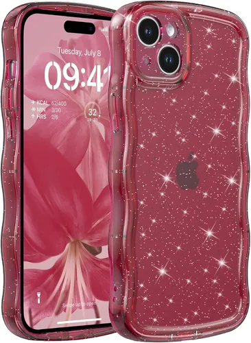 Miniatura 85 de FABSPARK Funda para iPhone 14 Pro Max, bonita funda colorida con láser, retro, exquisita, rizada, borde ondulado, protector estético de TPU suave