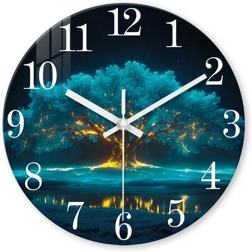 Miniatura 10 de XNM Relojes de Pared de Cristal Verde Azulado Operados con Batería 12 Pulgadas Aurora Relojes de Pared Modernos para Decoración de Sala de Estar