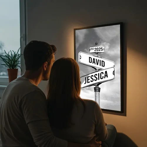 Miniatura 5 de Señal de calle vintage personalizada para parejas en lienzo, nombres y fecha personalizados, regalos de Navidad para ella o él, regalo del Día