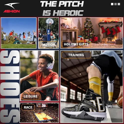 Miniatura 7 de ASHION Zapatos de baloncesto unisex para niños y niñas, tenis de caña alta, transpirables, con amortiguación al aire libre, zapatos deportivos