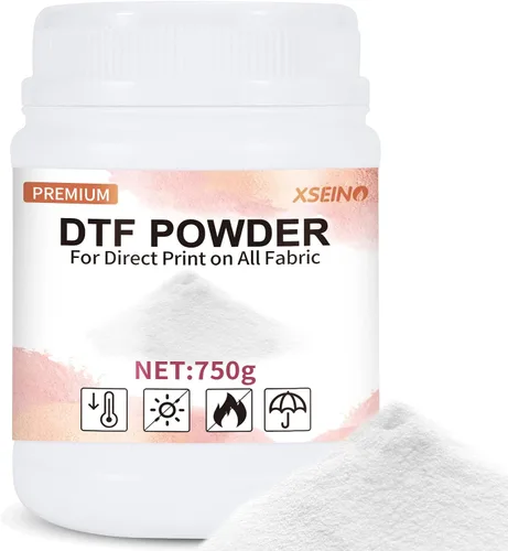XSEINO DTF Powder 750g/26.46oz Adhesivo de transferencia digital blanco termofusible, polvo de transferencia DTF para sublimación, polvo adhesivo