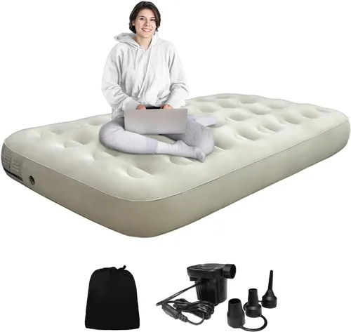 Colchón de aire tamaño individual con bomba de inflado rápido, colchón inflable de parte superior ondulada, cama de aire duradera para el hogar,