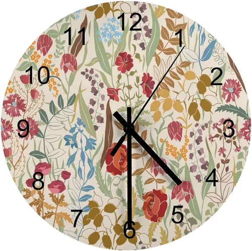 Miniatura 40 de Reloj de Pared de Flores Silencioso Sin Tictac Operado por Batería, Caricatura de los 70s Linda Flor Abstracta Pastel Margarita Reloj Floral