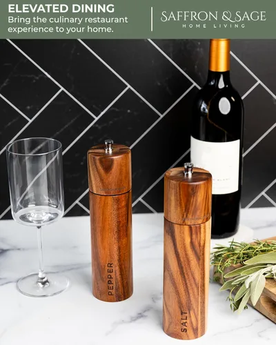 Miniatura 5 de Saffron & Sage Premium - Molinillo de sal y pimienta de madera de acacia de 2 a 8 pulgadas de alto con ajustes gruesos ajustables, resistente a