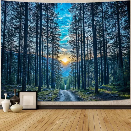 Miniatura 38 de Zussun Tapiz de Bosque Natural de Montaña Tapiz Verde de Pino Luz Solar Selva para Dormitorio Estético Planta Paisaje de Montaña Tapices Pequeños