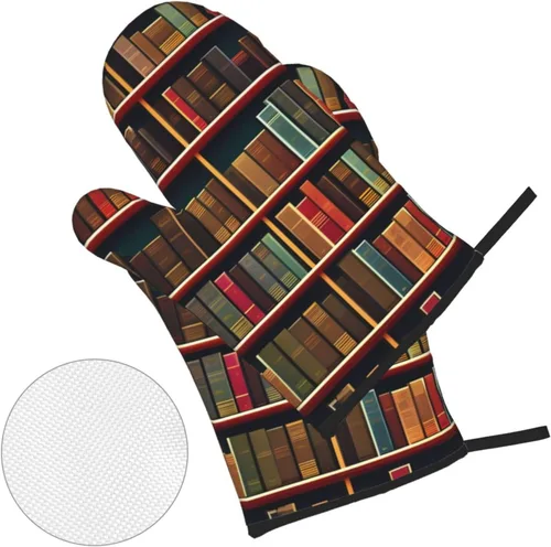 Miniatura 3 de Library - Juego de guantes y salvamanteles antideslizantes y aislamiento térmico, impermeable, para hornear a la parrilla