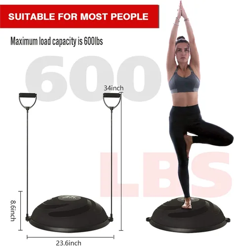 Miniatura 5 de JX FITNESS Entrenador de equilibrio de media pelota de 58 cm, balón de estabilidad para yoga con bandas de resistencia y bomba - Mejora la fuerza