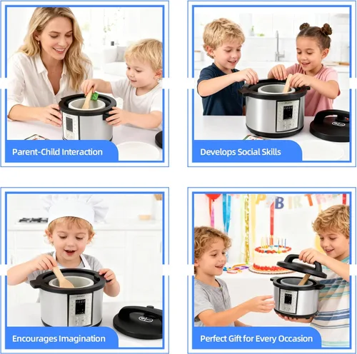 Miniatura 5 de Freidora de aire de madera de 15 piezas, juego de olla a presión de 18 piezas para niños, juguete de cocina con accesorios de alimentos, utensilios