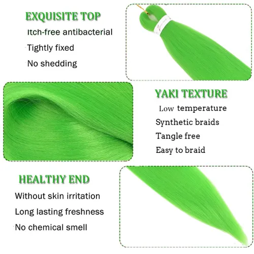 Miniatura 3 de Cabello trenzado verde preestirado de 26 pulgadas, 3 paquetes de cabello trenzado para trenzas, textura Yaki, trenzas de ganchillo con ajuste