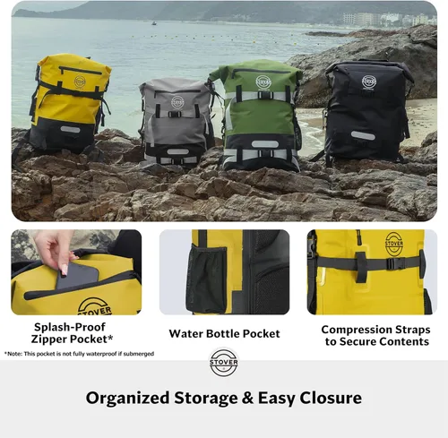 Miniatura 7 de STOVER 5/10/25/30/40/55L Waterproof Dry Bag- Roll-Top Backpack w/Phone Case- Kayaking, Hiking, Camping, Boating- Men/Women 40L Amarillo