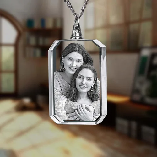 Miniatura 6 de ArtPix 3D - Accesorios de cristal grabado a láser personalizables, collar con dije rectangular, regalos personalizables, ideales para cualquier