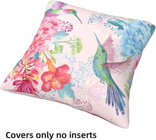 Miniatura 6 de Juego de 4 fundas de almohada de flamencos tropicales y flores rosadas, 18 x 18 pulgadas, diseño de peonías florales de mariposa, fundas de almohada