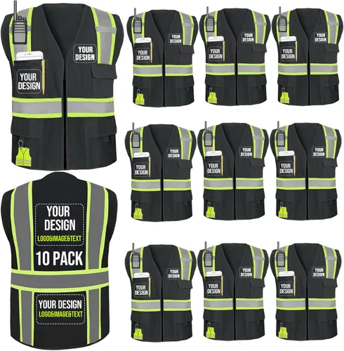 Miniatura 37 de Chaleco de seguridad personalizado BeautyWill con logotipo personalizado Clase 2, chaleco reflectante de alta visibilidad con bolsillos, ropa