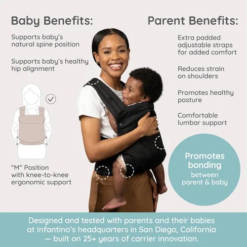 Miniatura 6 de Infantino Honey Blossom - Portabebés ergonómico para bebés a niños pequeños, soporte de posición "M" saludable para la cadera, asiento deslizante