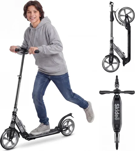SKIDEE Patinete para Adultos y Adolescentes, Altura Ajustable, Plegable, Ruedas Grandes, Ligero, Duradero, Suspensión Anti-Golpes, Hasta 220 Libras