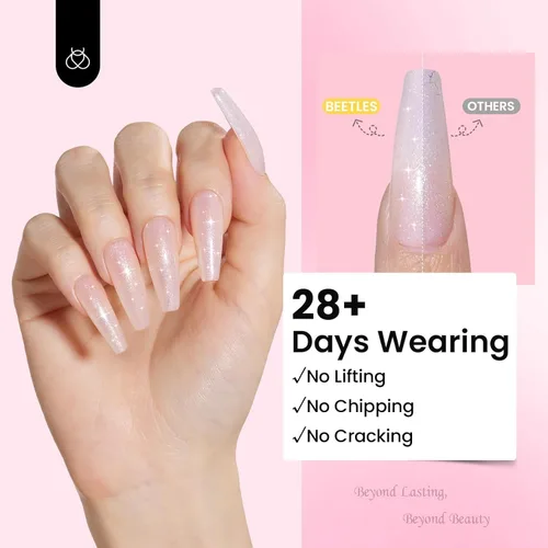Miniatura 5 de Beetles - Kit de gel duro para uñas, 3 colores 9 en 1, extensión de uñas de gel esculpido con purpurina color nude transparente de alta dureza